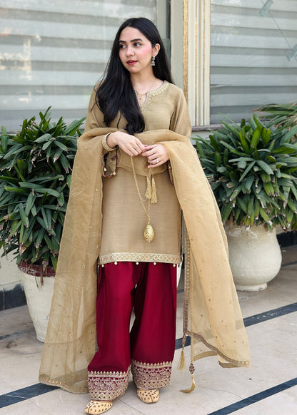 Designer Raw Silk Farshi Shalwar Embroidered Online in KSA Riyadh Saudi Arabia Oman Bahrain Qatar