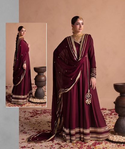Designer Raw Silk Maxi with Trousers and Dupatta Online in Dubai UAE Abudhabi Ajman Sharjah