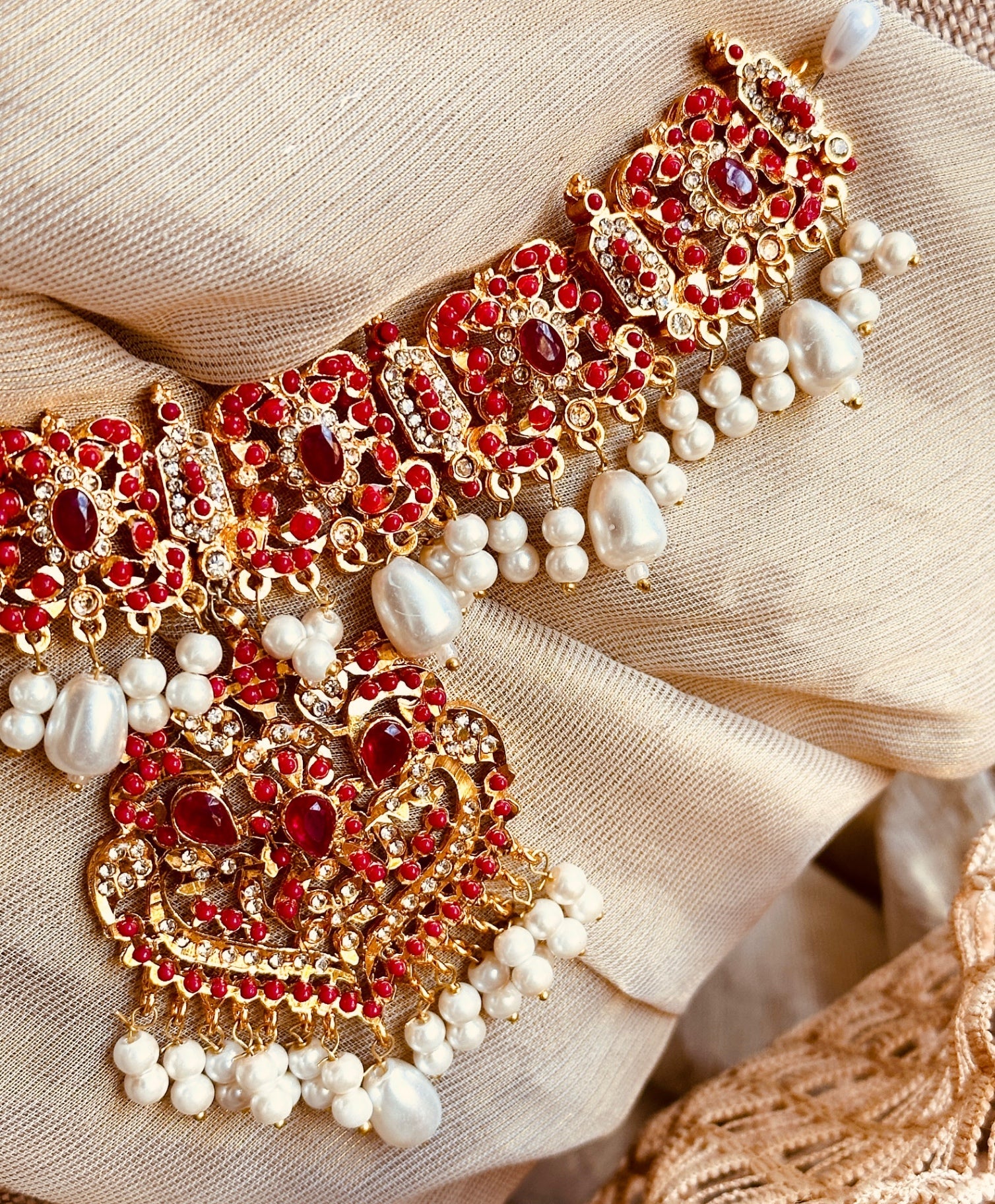 Designer Red Choker Bridal Jewellery Set Online in UK USA Canada