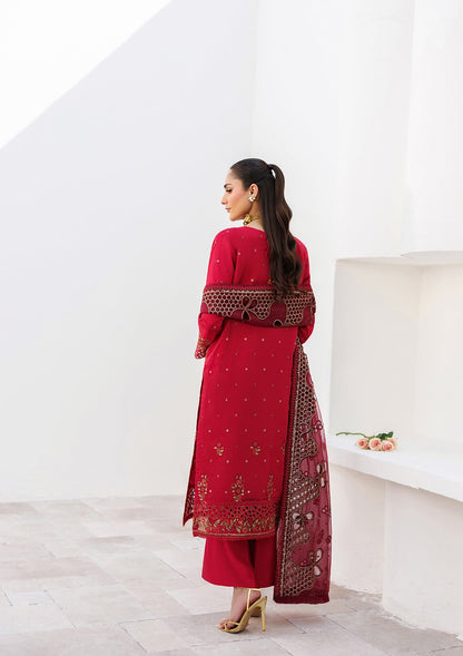 Designer Red Embroidered Organza Suit Online in KSA Riyadh Saudi Arabia Oman Bahrain Qatar