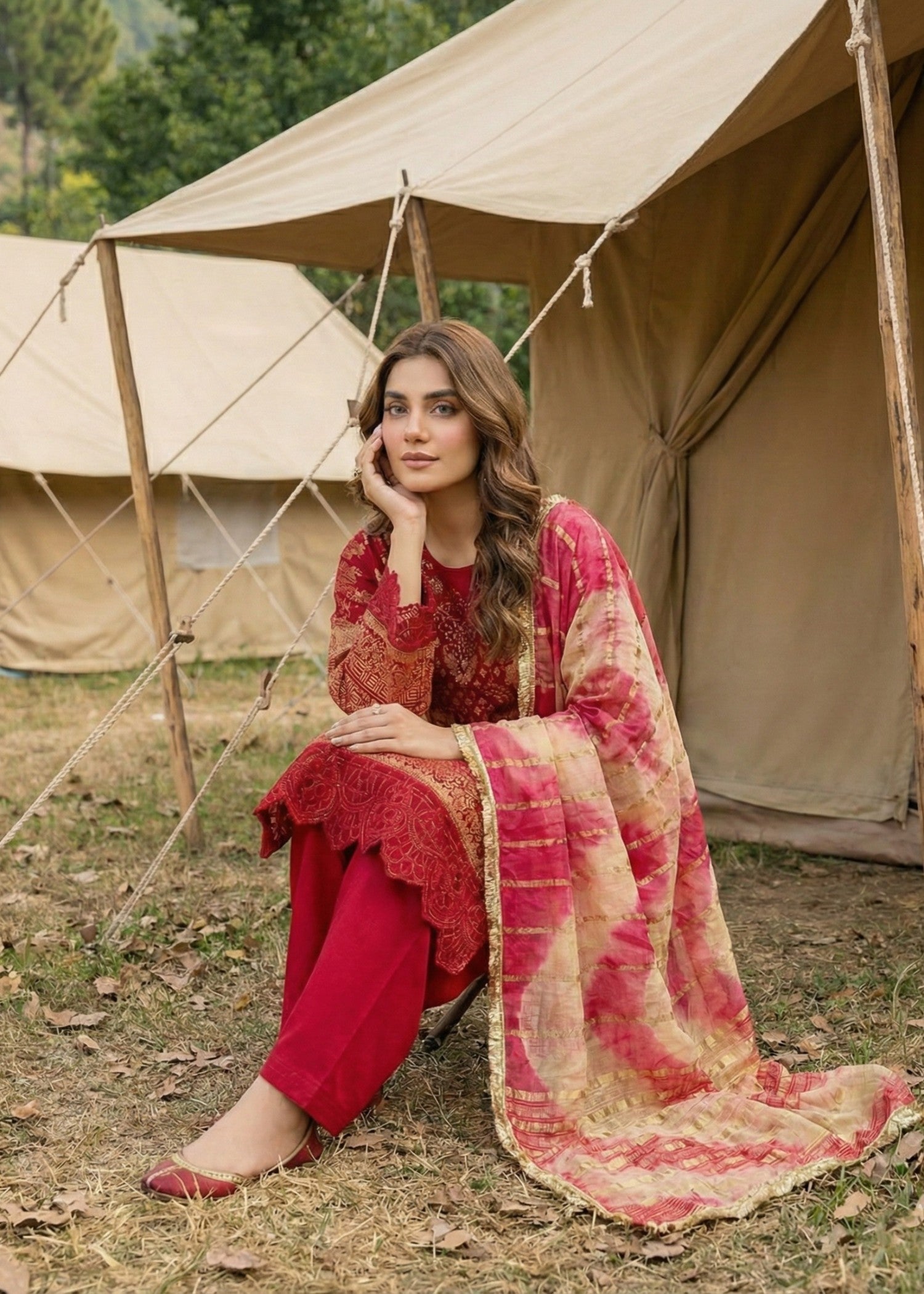 Designer Red Embroidered Straight Kurta Suit Online in KSA Riyadh Saudi Arabia Oman Bahrain Qatar