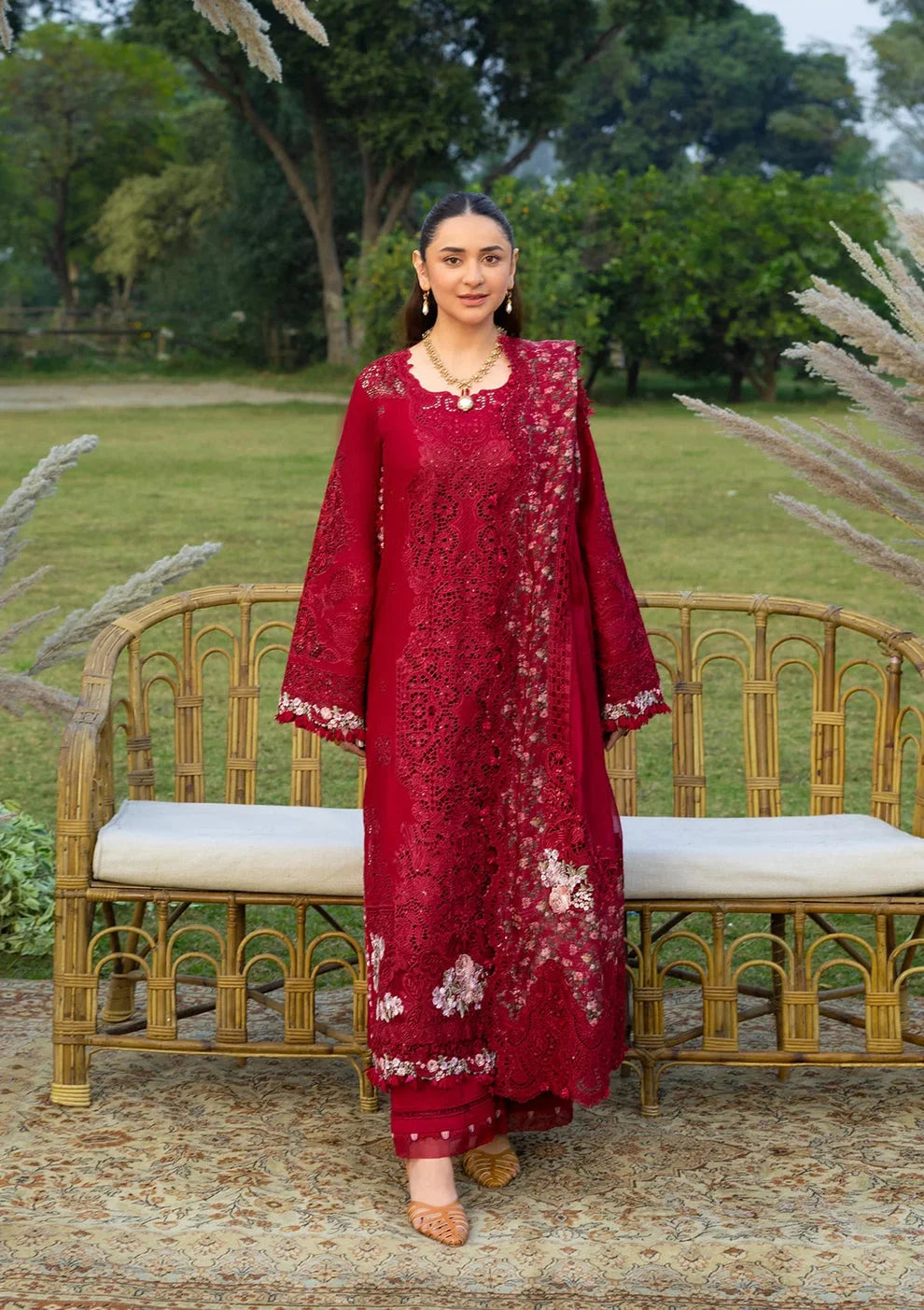 Designer Red Lawn Salwar Kameez Online in KSA Riyadh Saudi Arabia Oman Bahrain Qatar