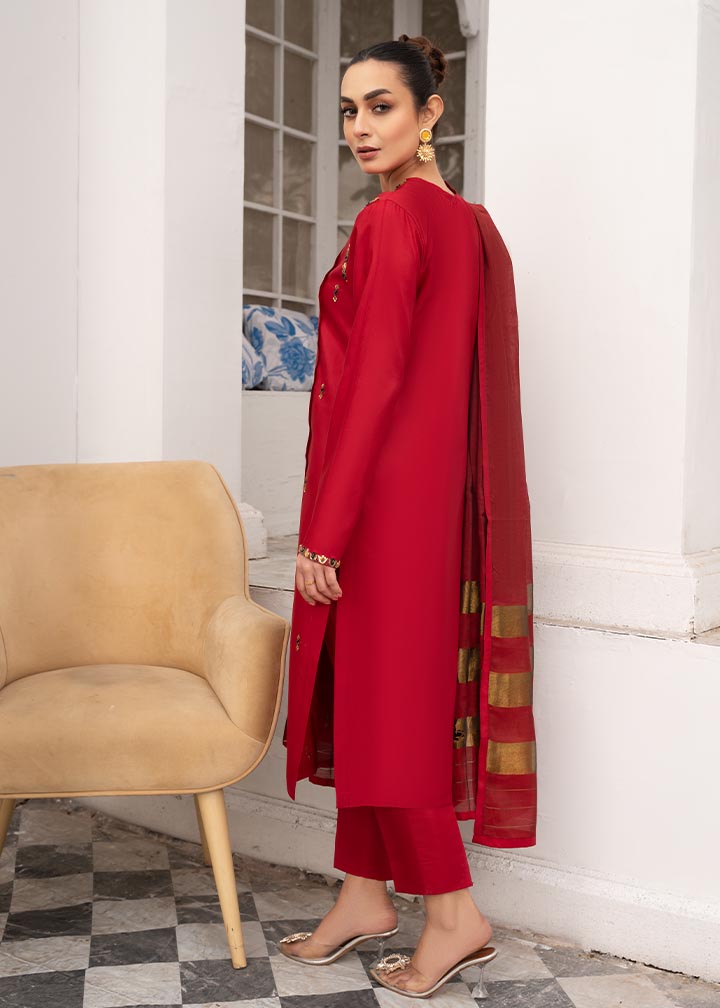 Designer Red Stone Work Kattan Silk Suit Online in UK USA Canada