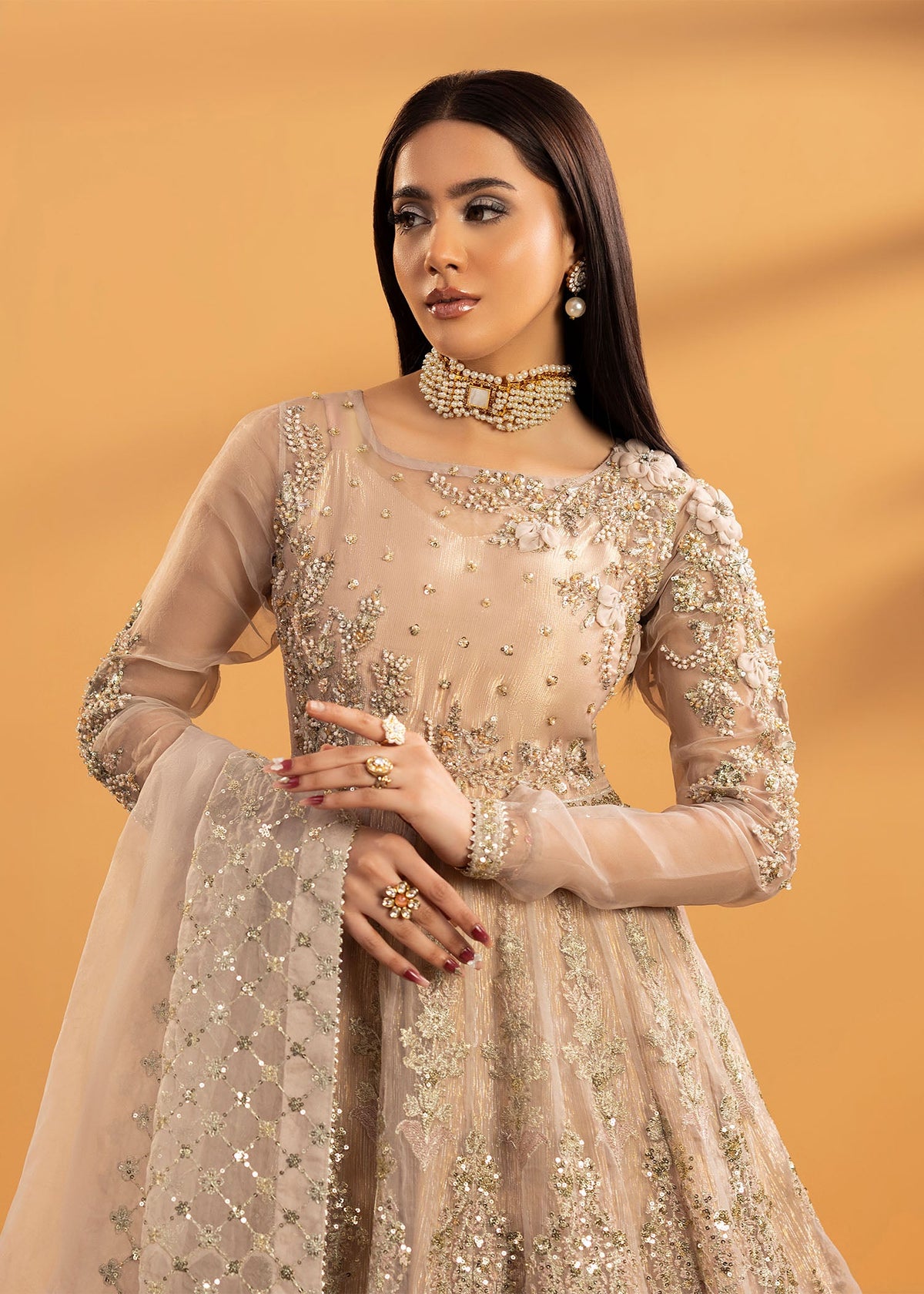 Designer Rose Pink Organza Maxi Dress Online in UK USA Canada
