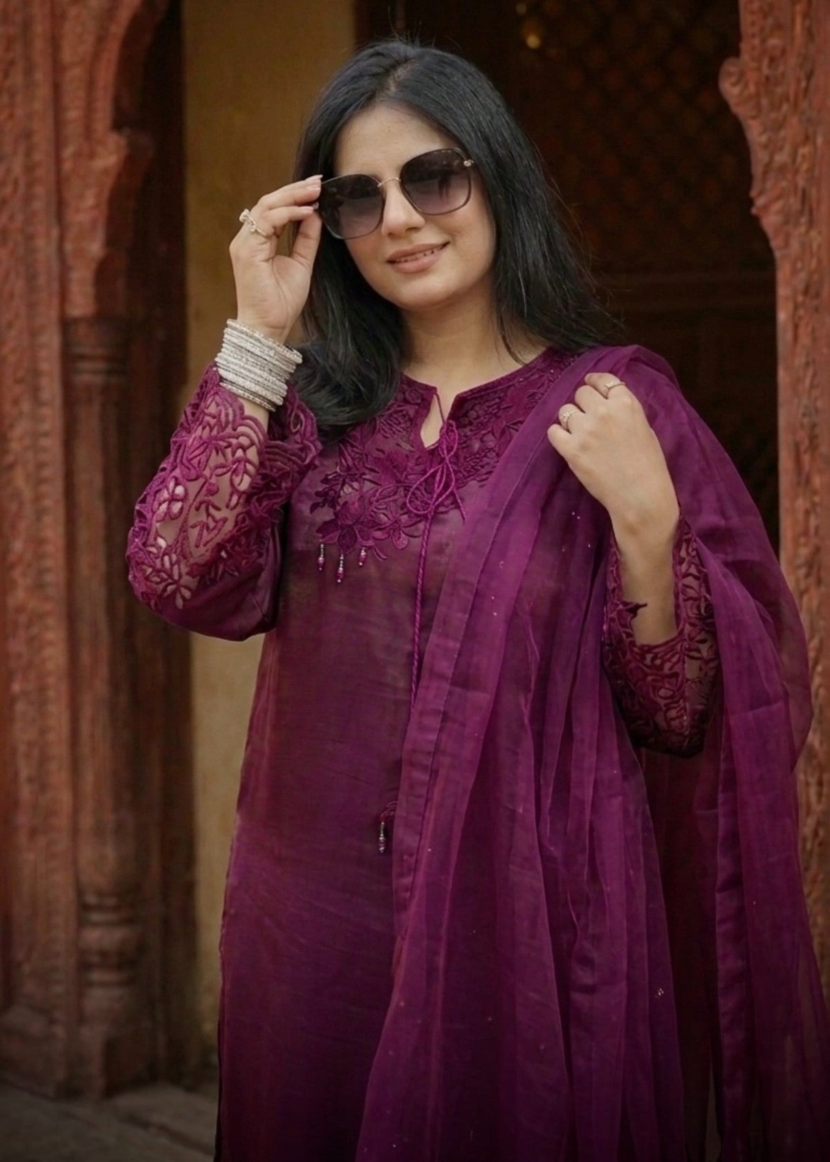 Designer Royal Purple Silk Salwar Kameez Online in KSA Riyadh Saudi Arabia Oman Bahrain Qatar