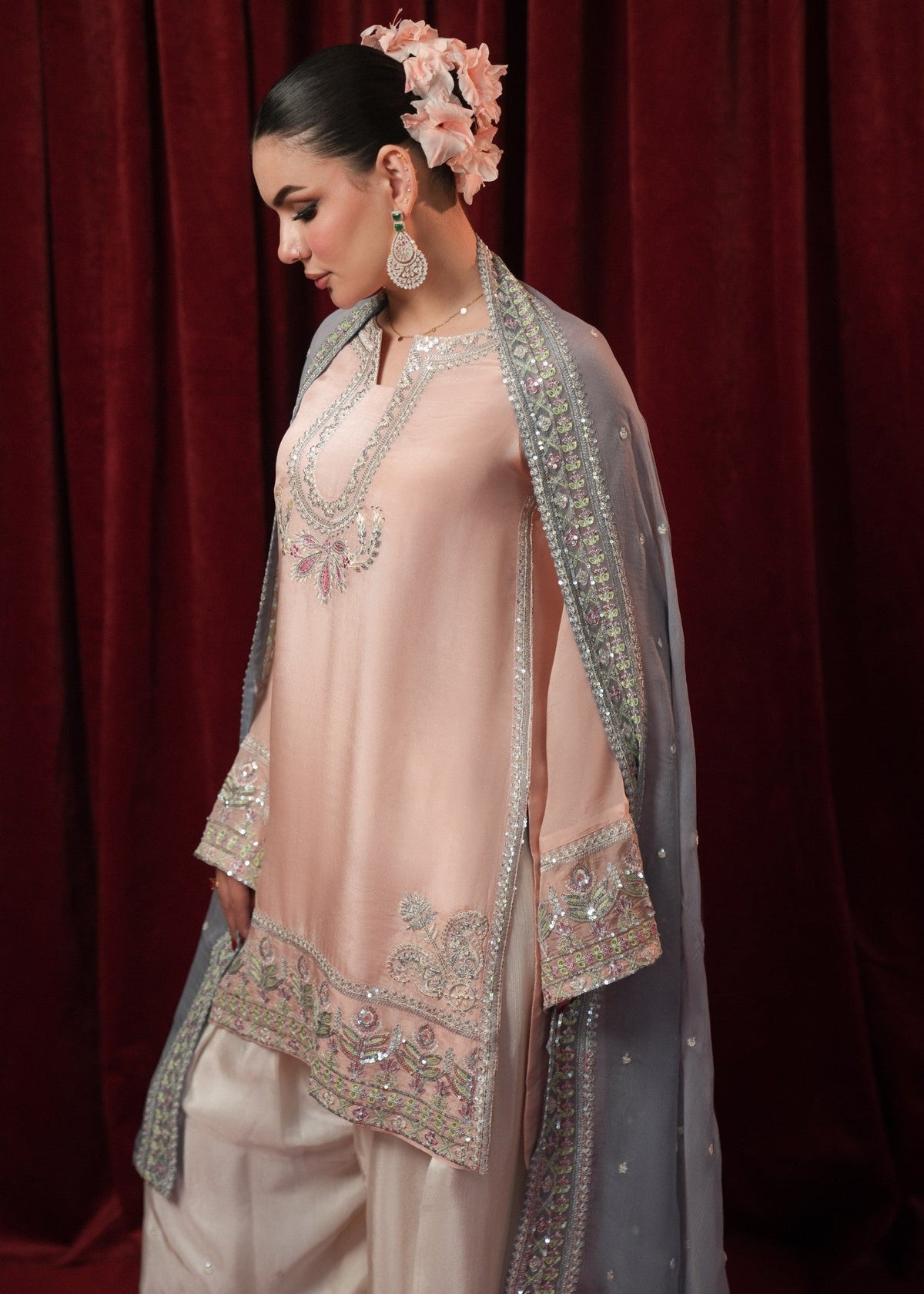 Designer Salwar Suit Peach Silk Embroidered Online in Sri Lanka India Australia