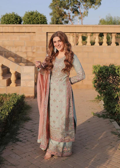 Designer Seagreen Chiffon Salwar Kameez for Wedding Online in KSA Riyadh Saudi Arabia Oman Bahrain Qatar