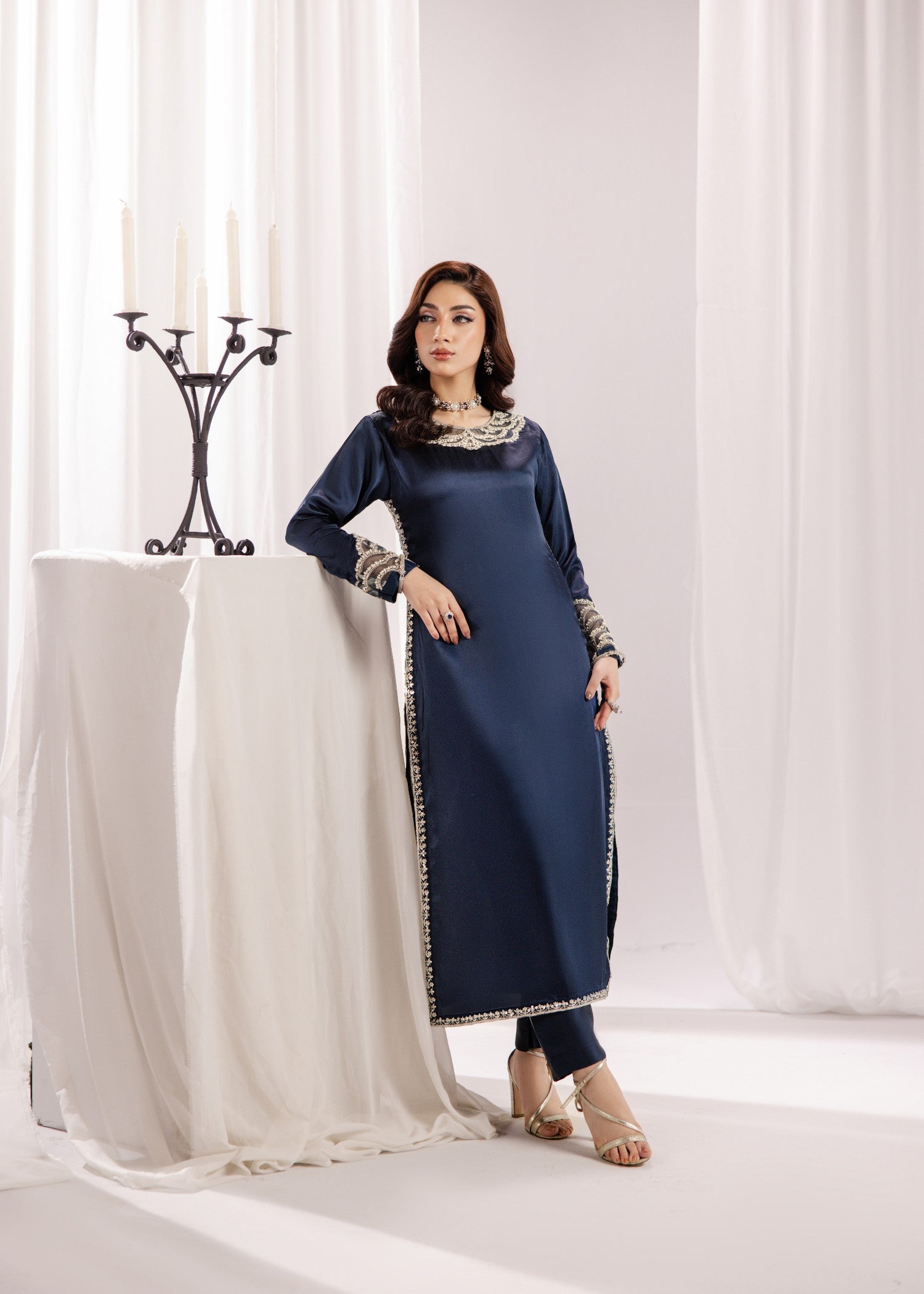 Designer Silk Adda Work Kurta Set for Ladies Online in KSA Riyadh Saudi Arabia Oman Bahrain Qatar