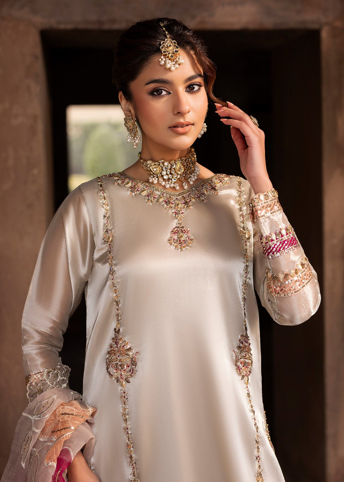 Designer Silver Embroidered Tissue Sharara Online in Sri Lanka India Australia
