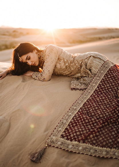 Designer Tan Brown Organza Sharara with Silk Charmeuse Bottom Online in Dubai DXB UAE Abudhabi Meena Bazaar