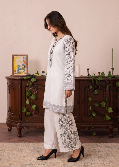 Designer White Lawn Kurta Set Online in KSA Riyadh Saudi Arabia Oman Bahrain Qatar