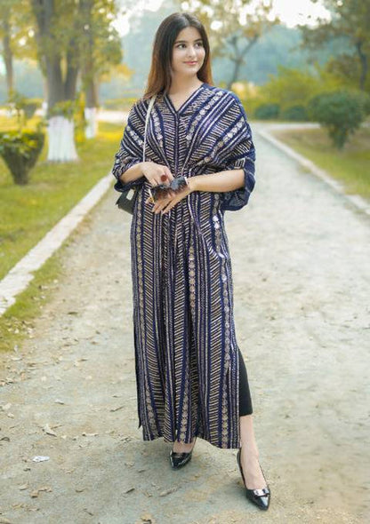 Blue Sequins Embroidered Kaftan