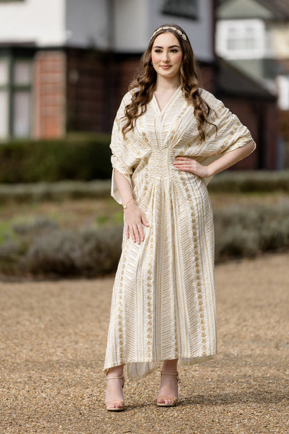 Cream Sequins Embroidered Kaftan