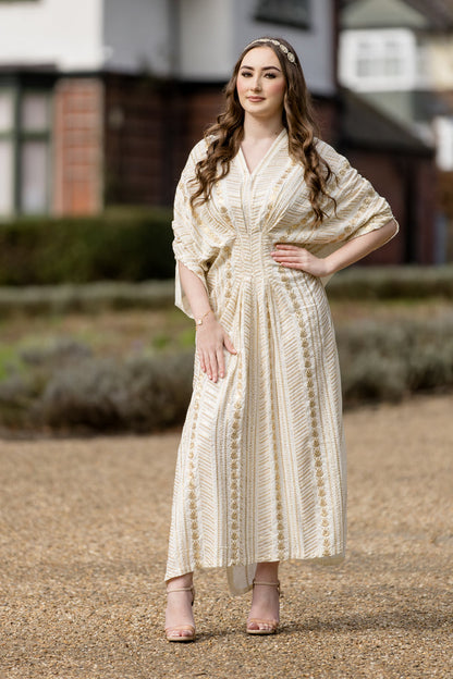 Cream Sequins Embroidered Kaftan