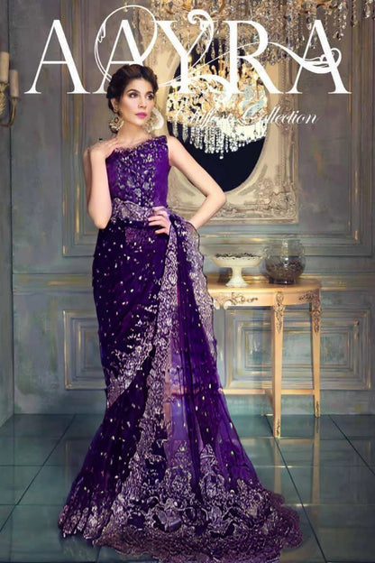 Plum Purple Hand Embellished Wedding Saree