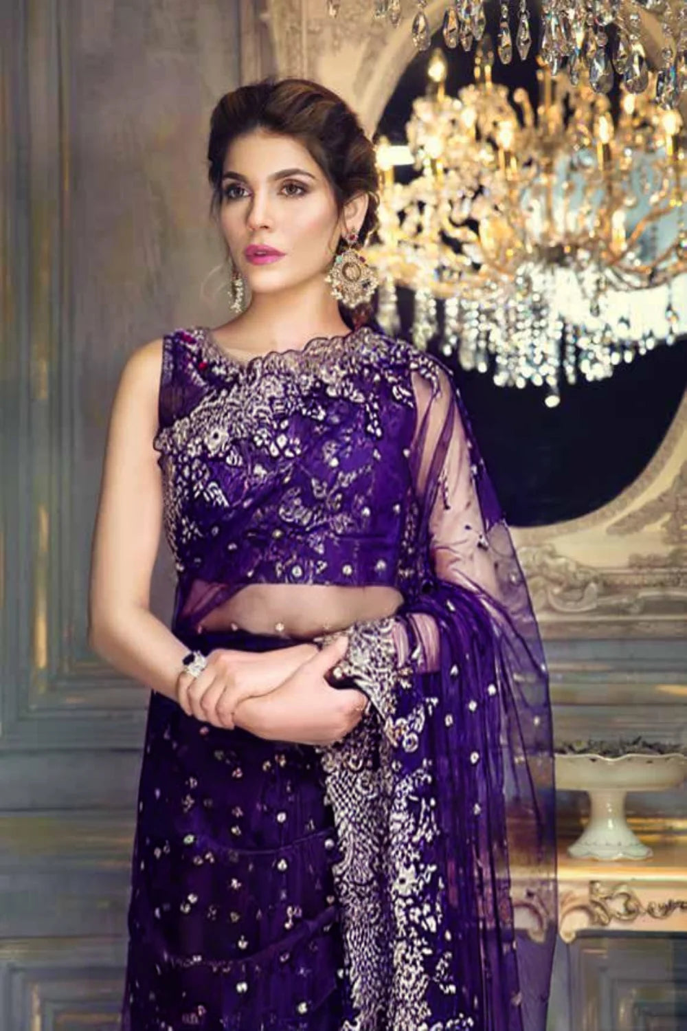 Plum Purple Hand Embellished Wedding Saree