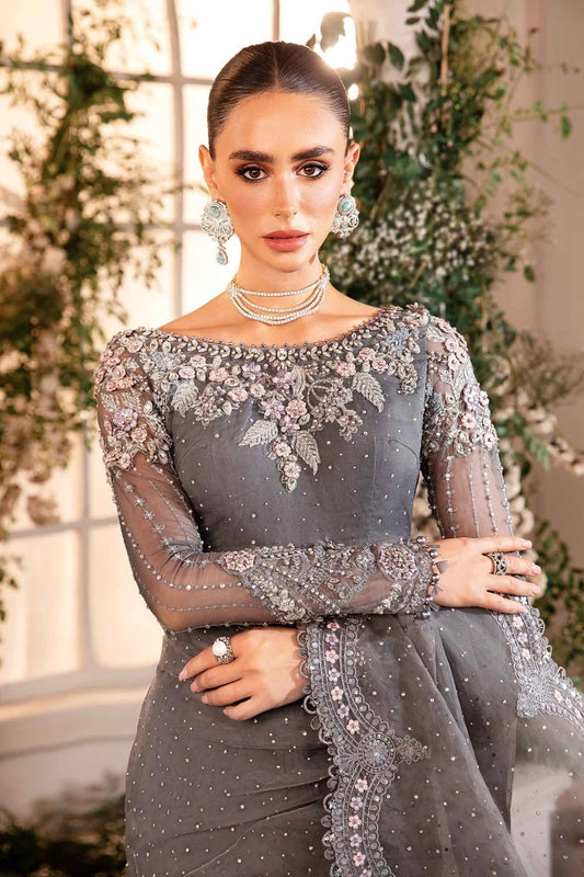 Grey Hand Embellished Wedding Saree