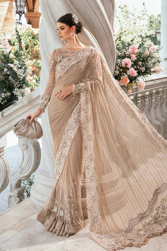 Skin Beige Pure Chiffon Wedding Saree