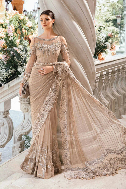 Skin Beige Pure Chiffon Wedding Saree