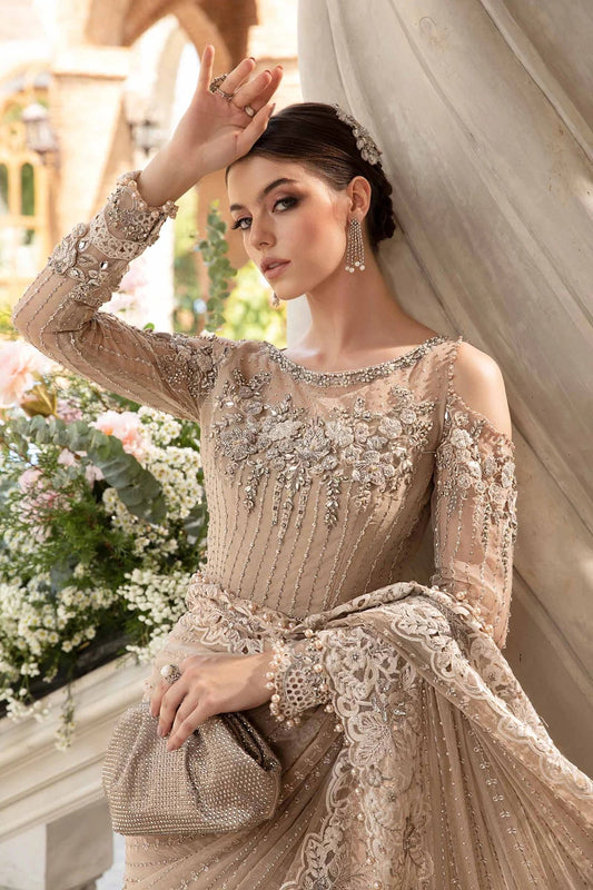 Skin Beige Pure Chiffon Wedding Saree