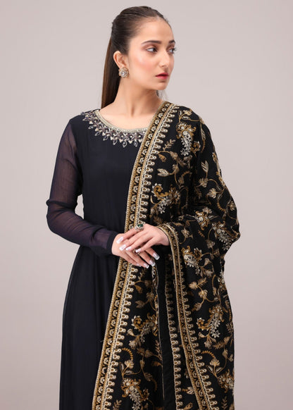 Dhanak Embroidered Black Shawl Online in Dubai UAE Abudhabi Ajman Sharjah