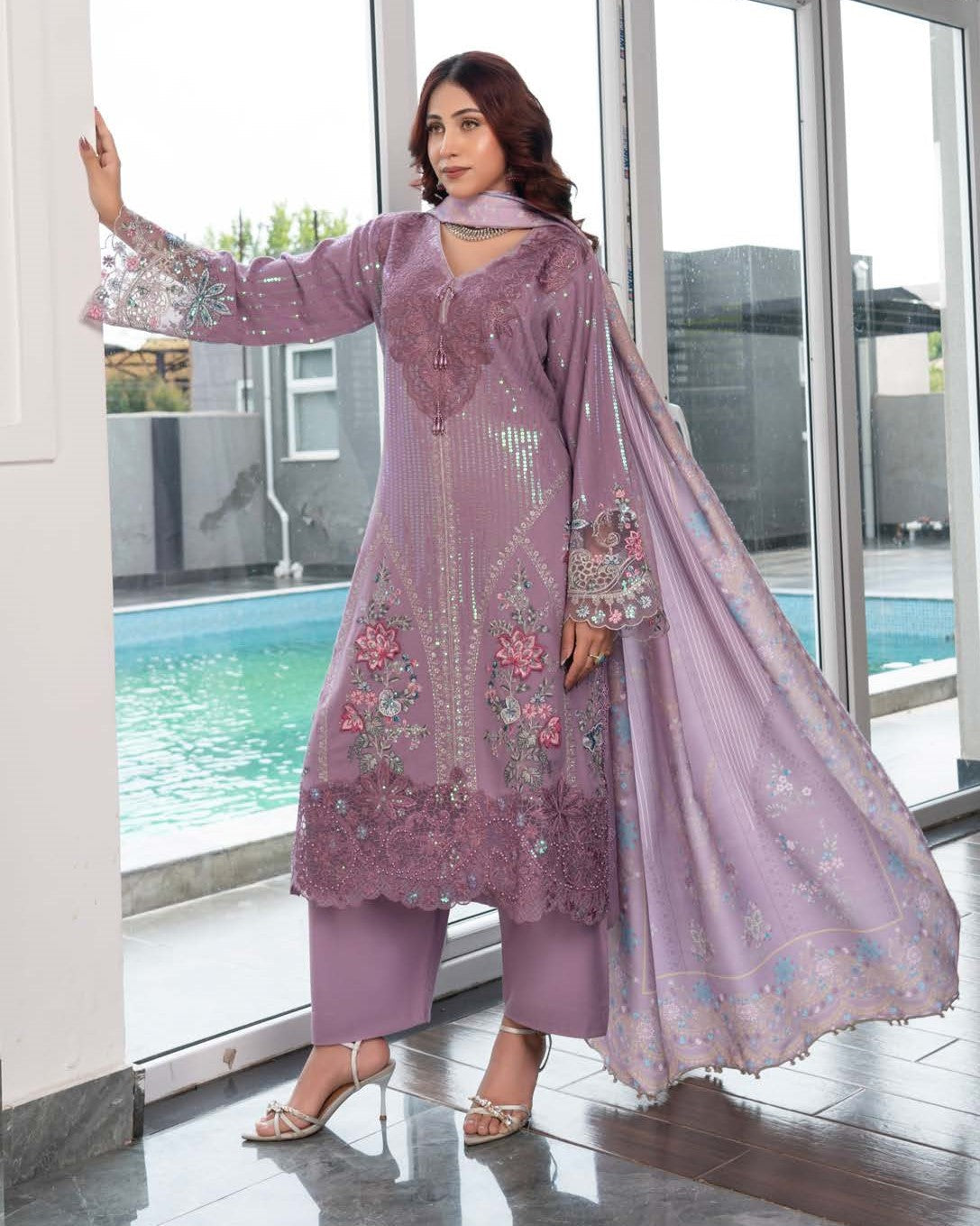 Dhanak Ready to Wear Pakistani Suit with Pashmina Online in Sri Lanka India Australia