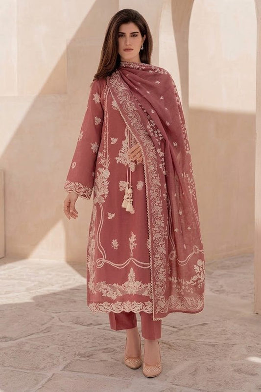 Tea Rose Pink Embroidered Dhanak Winter Suit