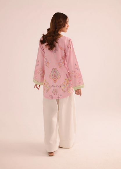 Digital Print Pink Poly Lawn Kurti Online in UK USA Canada