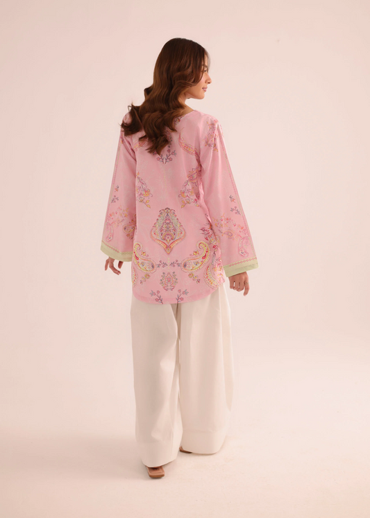 Digital Print Pink Poly Lawn Kurti Online in UK USA Canada