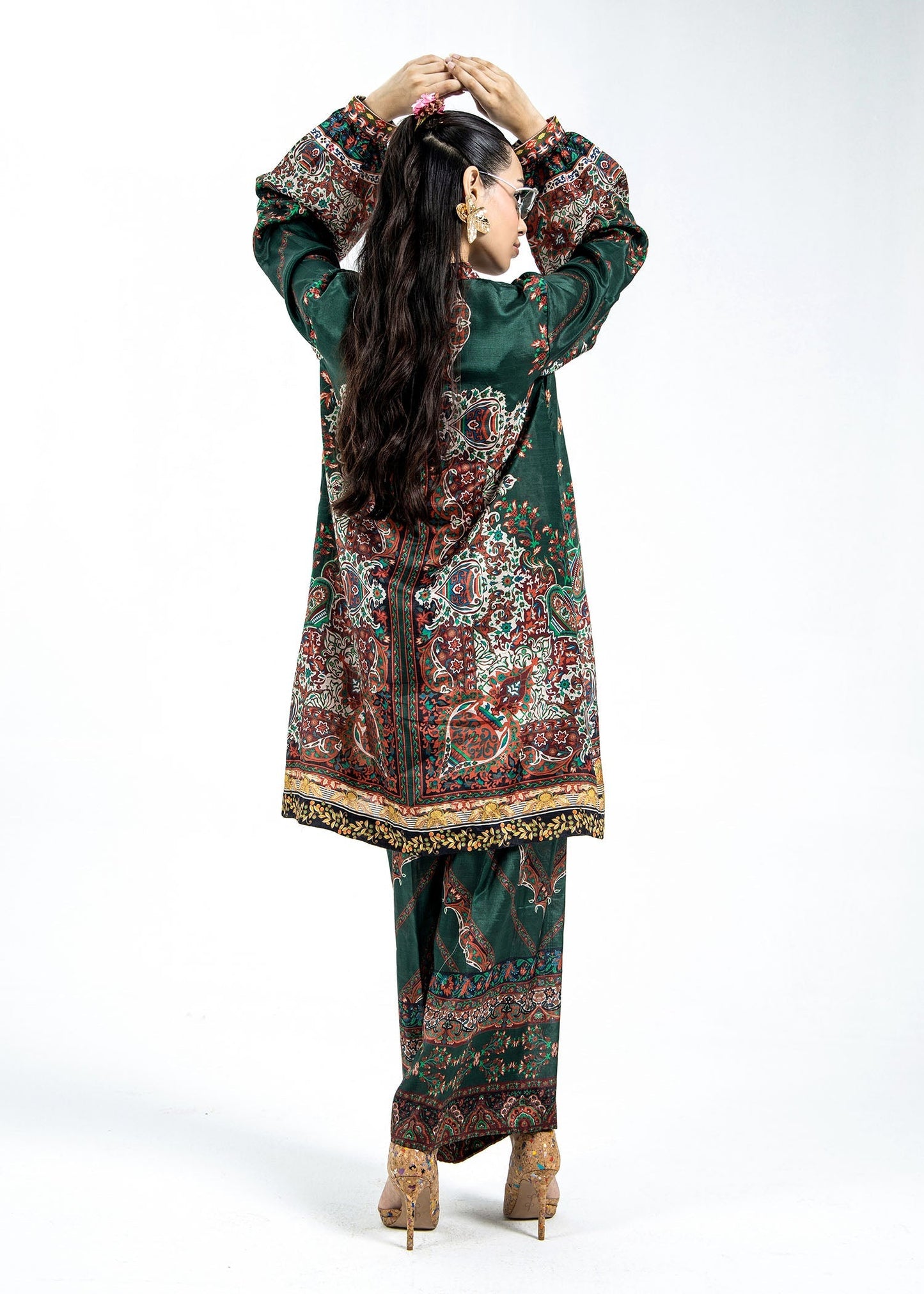 Digital Print Raw Silk Kurta with Culottes Online in Dubai UAE Abudhabi Ajman Sharjah