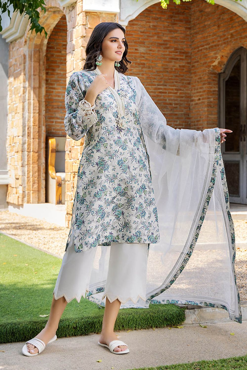 Digital Printed Brochette Cotton 3D Embroidered Ladies Suit Online in Dubai UAE Abudhabi Ajman Sharjah
