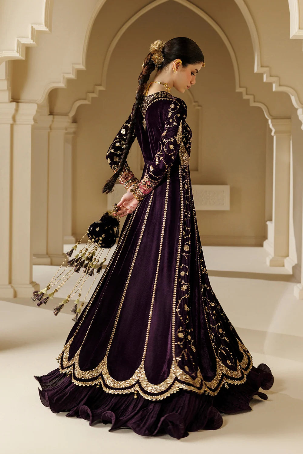 Ladies Purple Velvet Maxi Shalwar Kameez Online in UK USA Canada