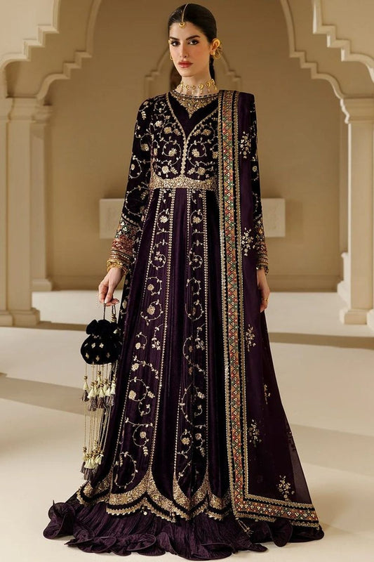 Purple Velvet Maxi Pakistani Suit Online in Dubai UAE Abudhabi Ajman Sharjah