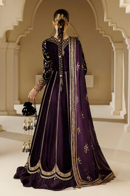 Velvet Purple Maxi Salwar Kameez Online in KSA Riyadh Saudi Arabia Oman Bahrain Qatar