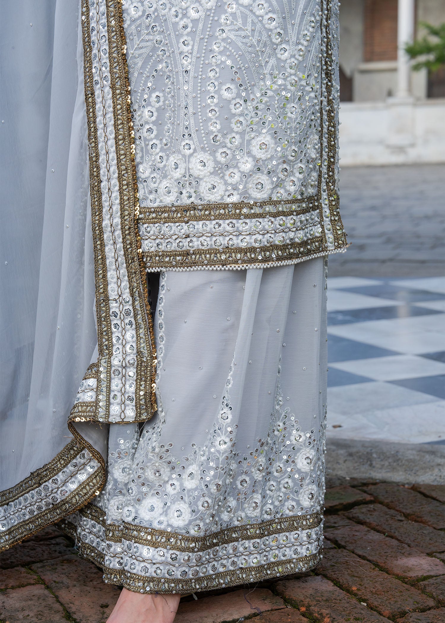 Duck Egg Grey Chiffon Pakistani Suit Online in KSA Riyadh Saudi Arabia Oman Bahrain Qatar