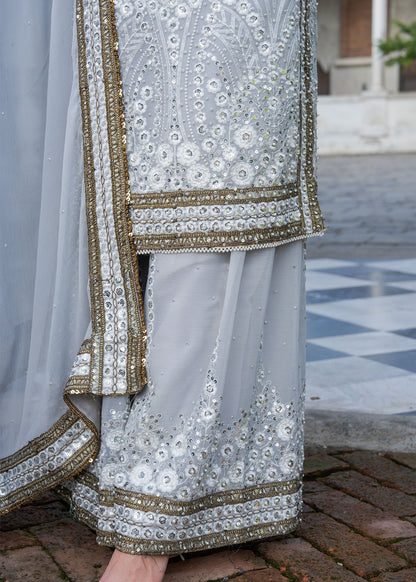 Duck Egg Grey Chiffon Pakistani Suit Online in KSA Riyadh Saudi Arabia Oman Bahrain Qatar