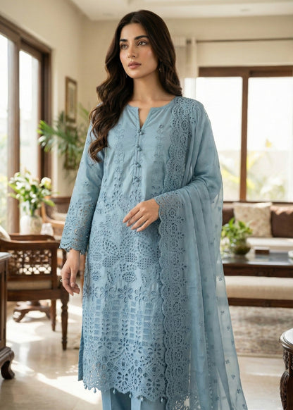 Duck Egg Grey Chikankari Cotton Festive Suit Online in Dubai UAE Abudhabi Ajman Sharjah