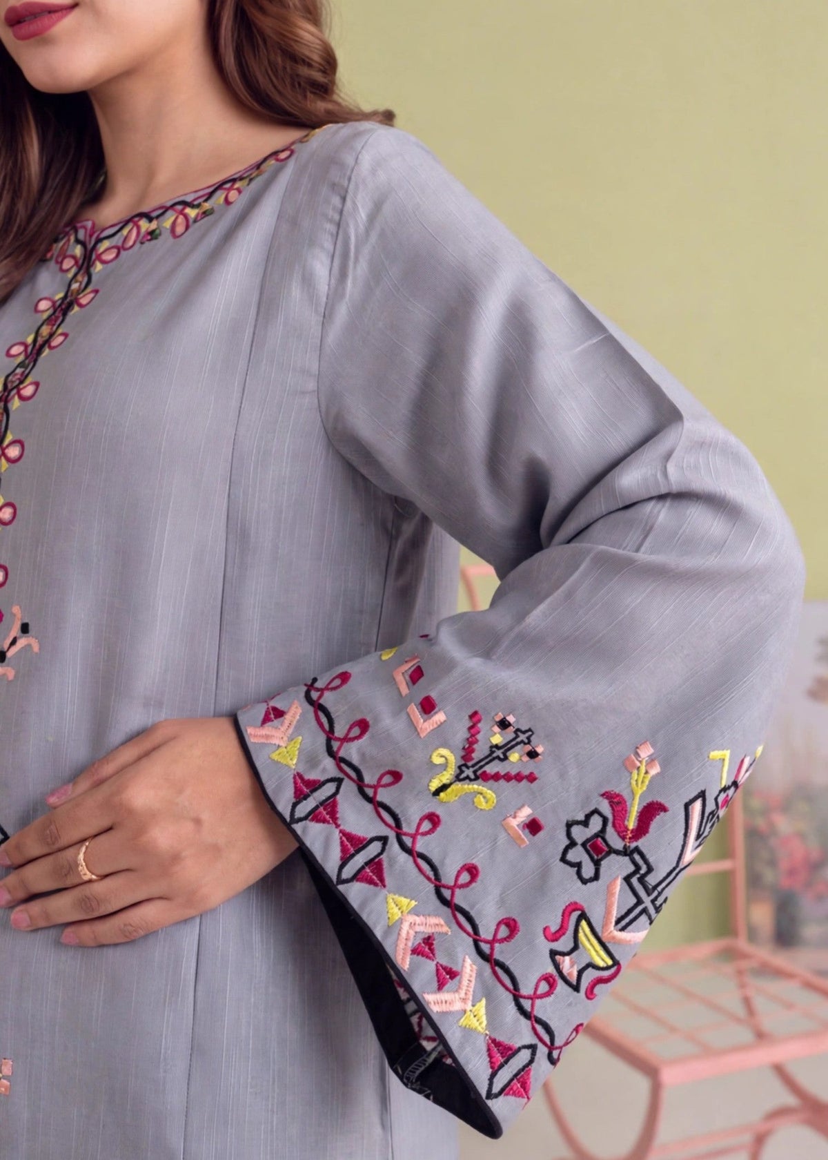 Duck Egg Grey Khaddar Kurta Set Daily Wear Online in Sri Lanka India Australia