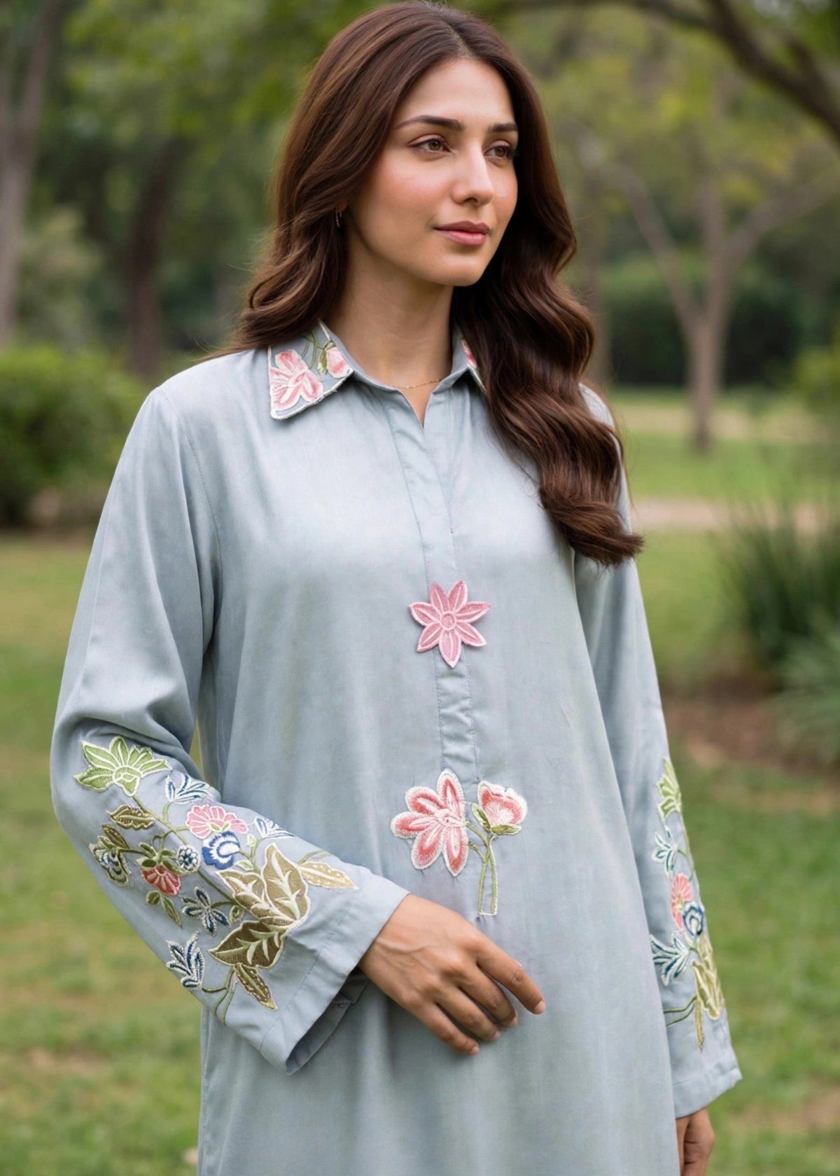 Duck Egg Grey Linen Kaftan Pakistani Clothes Online in Sri Lanka India Australia
