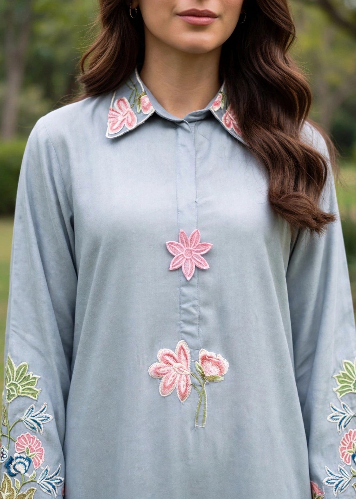 Duck Egg Grey Linen Kaftan Salwar Kameez Online in Dubai UAE Abudhabi Ajman Sharjah