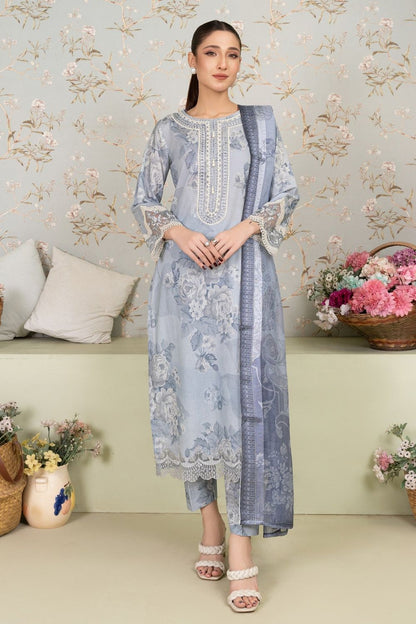 Duck Egg Grey Printed Lawn Suit Online in Dubai UAE Abudhabi Ajman Sharjah