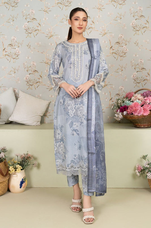 Duck Egg Grey Printed Lawn Suit Online in Dubai UAE Abudhabi Ajman Sharjah