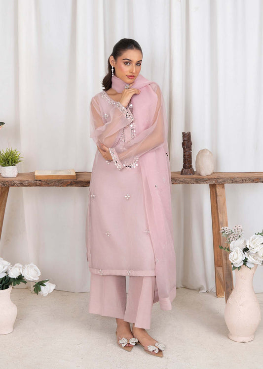 Dusty Pink Festive Organza Suit Online in Dubai DXB UAE Abudhabi Meena Bazaar