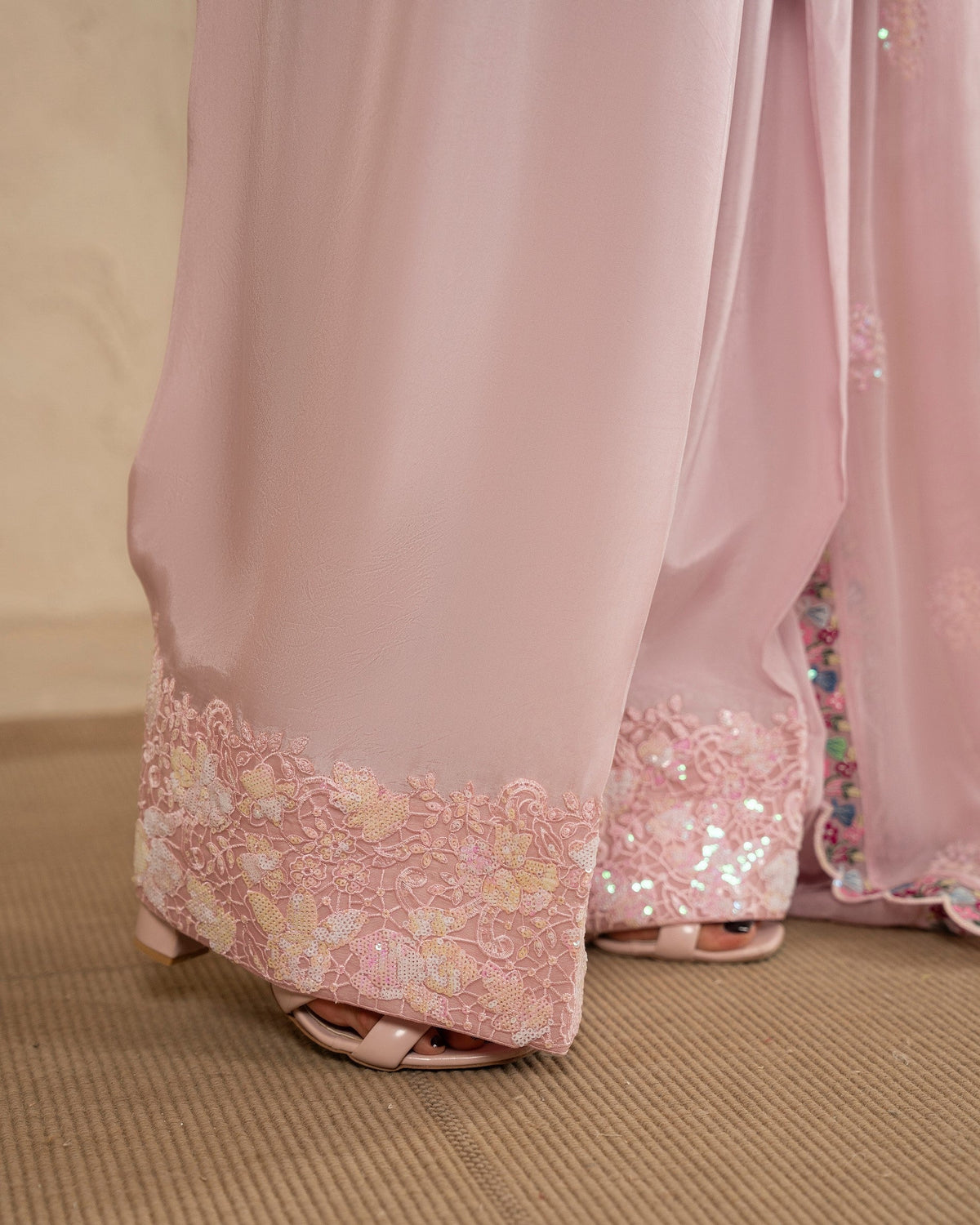 Dusty Rose Embroidered Shamoz Silk Suit with Patchwork Dupatta Online in Sri Lanka India Australia