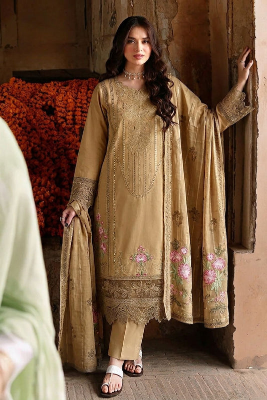 Earth Brown Embroidered Lawn Kurta Set Online in Dubai UAE Abudhabi Ajman Sharjah
