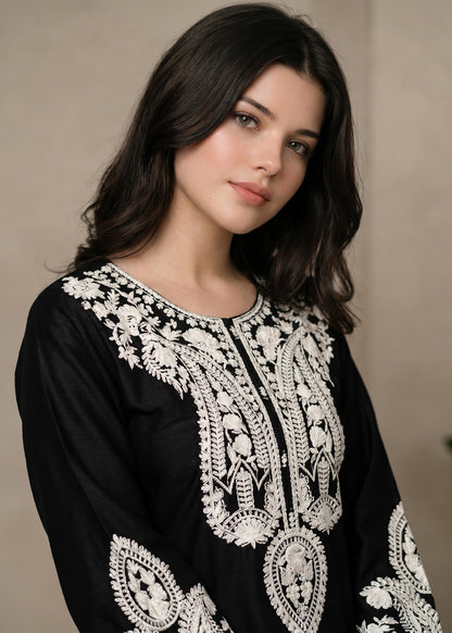 Eastern Black Linen Kurta with Dupatta Online in Dubai UAE Abudhabi Ajman Sharjah