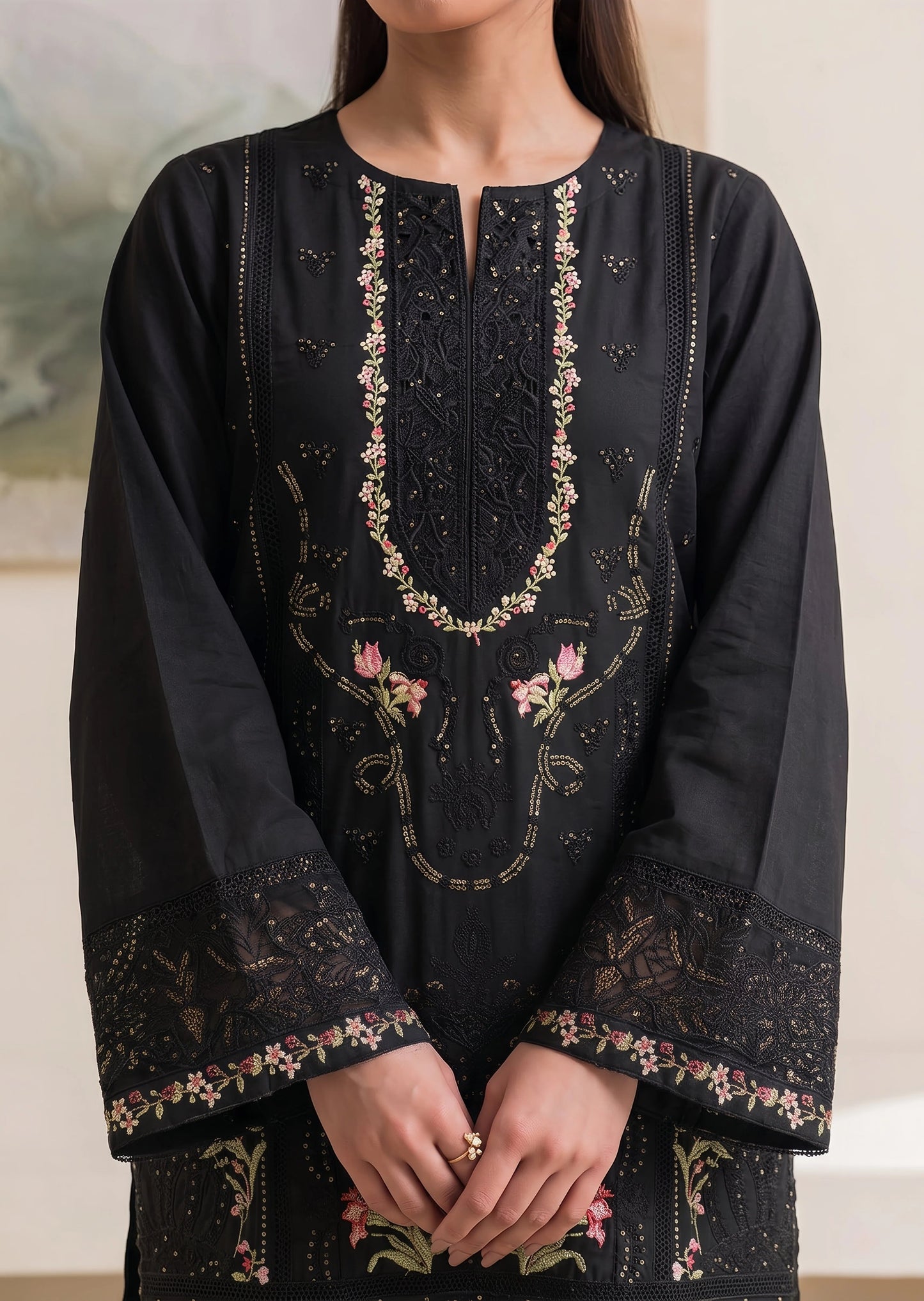 Eastern Ready to Wear Black Lawn Kurta Set Online in Sri Lanka India Australia