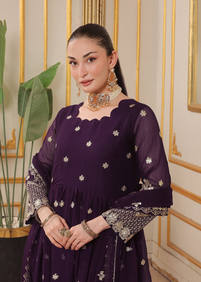 Egg Plant Embellished Chiffon Straight Trouser Suit Online in Dubai UAE Abudhabi Ajman Sharjah
