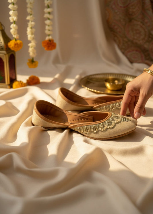 Elegant Beige Cotton Khussa Sandals Online in UK USA Canada