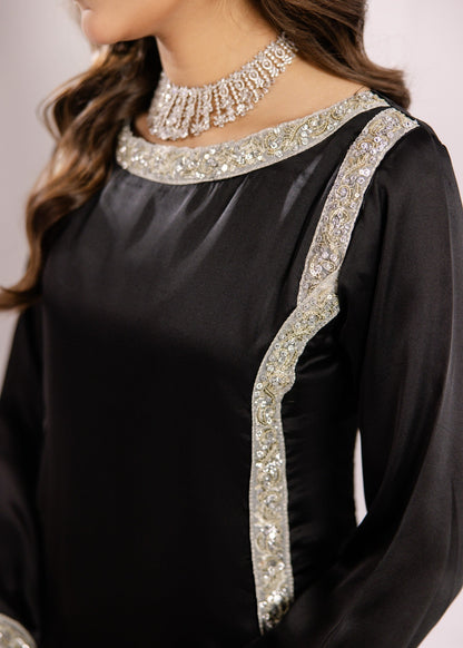 Elegant Black Silk Embroidered Partywear Kurta Set Online in UK USA Canada